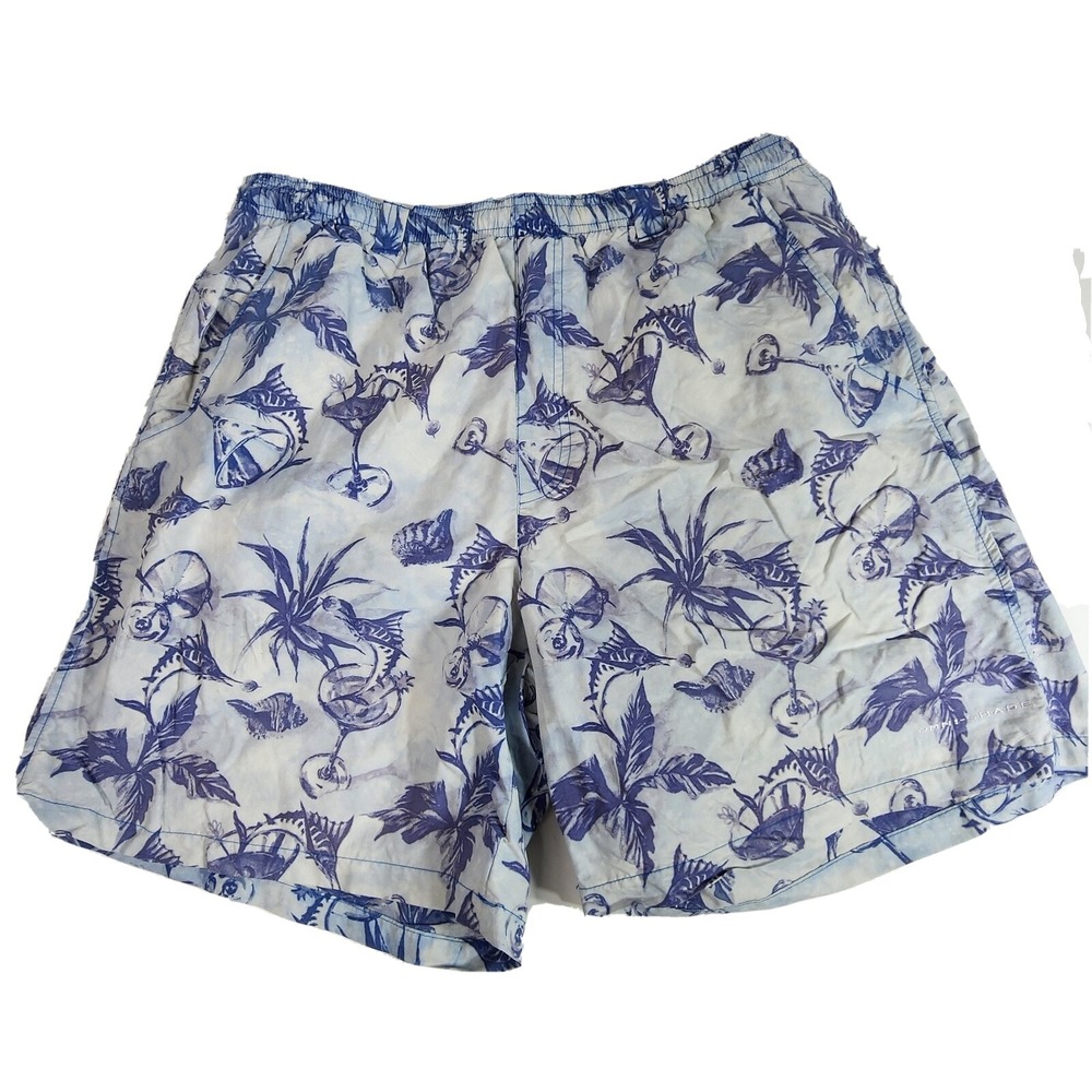 Columbia Omni Shade Nylon Blue Lined Marlin Martini Swim 8" inseam Trunks Sz Lrg